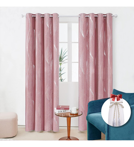 2pcs Cortinas Estampado Color Metálico Con Patrón De Ondas