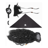 Set De Peluca Con Bigote Falso De Pirata Negro Con Barba De