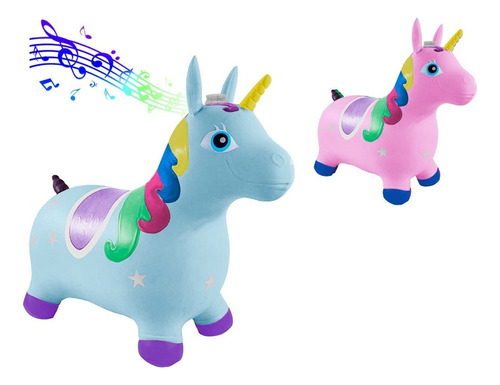 Animal Saltarin Pony Inflable De Goma Juguete Sonido Color Celeste Forma Caballito
