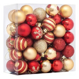 L Paquete De 50 Esferas Para Decoración Navideña, Oro Rojo,
