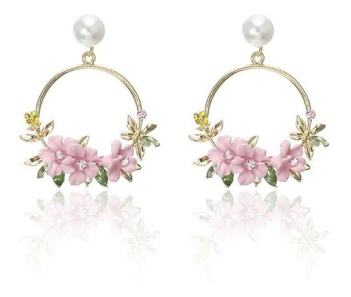  Aretes De Flores Con Perla Moda Fashion  