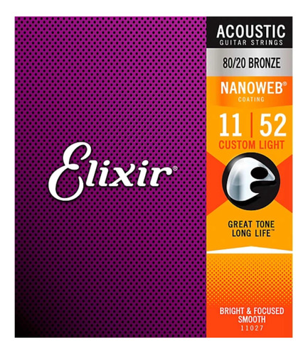 Cuerdas Elixir Guitarra Acustica 11-52 80/20 Bronce