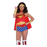 Kit Mujer Wonder Woman Dc Comics: Tiara, Cinturón Con Lazo, Brazaletes.