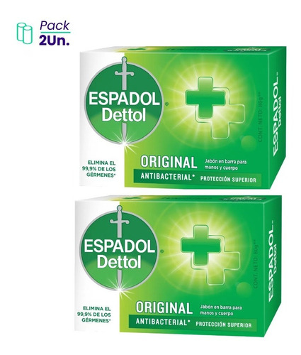 Pack X2u Espadol Dettol Antibacterial Jabón De Tocador X 80g