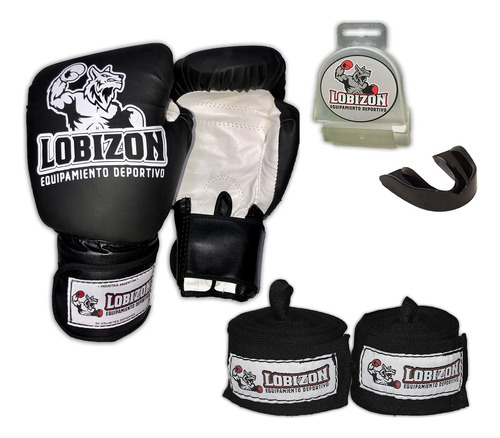 Combo Guantes + Bucal Simple + Vendas 3,5mts Boxeo Sparring 