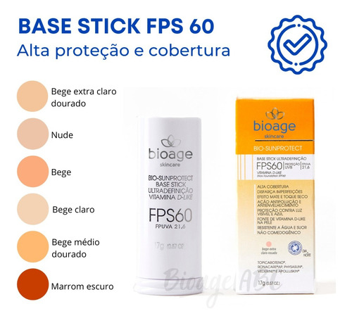 Filtro Solar Base Stick Com Cor Ultra Definição Fps60 Bioage