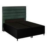 Cabeceira Base Cama Boxqueen 158 Hit Corano Pto/linho Verde Cor Preto