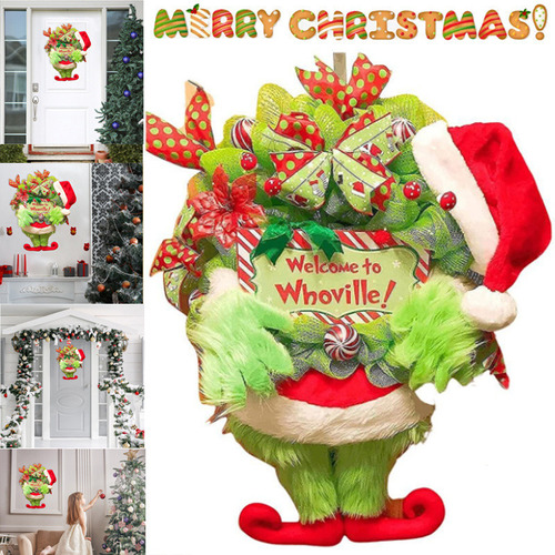 Corona Navideña De Grinch, Divertidas Decoraciones Para Fueg