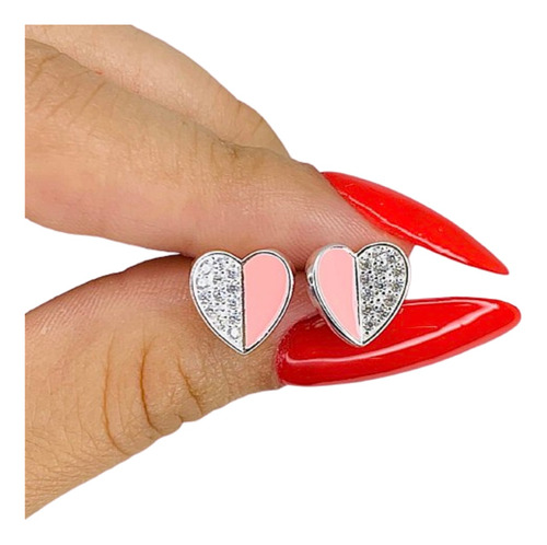 Aros Corazon Esmaltado Y Piedras San Valentin Ar 490 44 43