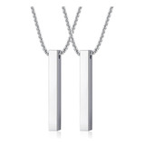 2 Pcs Collar Acero Inoxidable Dije Rectangular Hombre Mujer