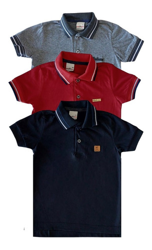 Kit 3 Camisa Masculina Infantil Gola Polo Roupa Menino