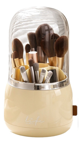 Organizador De Brochas De Maquillaje Con Tapa Giratorio 360 Color Beige