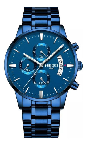 Relógio Masculino Nibosi 2309 Azul/ Prova Dágua/pulseira Aço