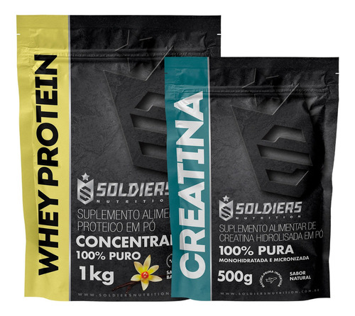 Whey Concentrado 1kg Sabor Baunilha Y Creatina Monohidratada Sabor Natural 500g  Soldiers Nutrition 