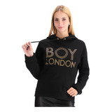 Sudadera Negra Mujer Letras En Pedreria Oro Boy London