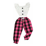 Conjunto Infantil Cropped Calça Jogger Xadrez Blogueirinhas