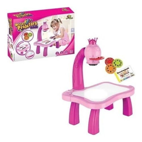 Mesa Projetor Lousa Mágica Desenho Infantil Educacional Rosa