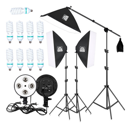 Kit Iluminação 3 Soft-box 50x70 Girafa 9 Lampadas 45w 5500k