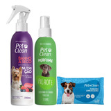 Kit Pet Clean Banho Seco 240ml Toalhas Umedecidas E Perfume