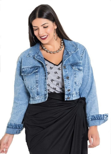 Jaqueta Jeans Plus Size Claro  Estampa Costas