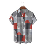 Camisa Hawaiana Unisex A Cuadros Con Geometría, Camisa De Pl