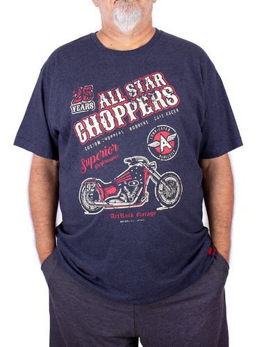Camiseta Masculina Plus Size Moto Chopper All Star Marinho 