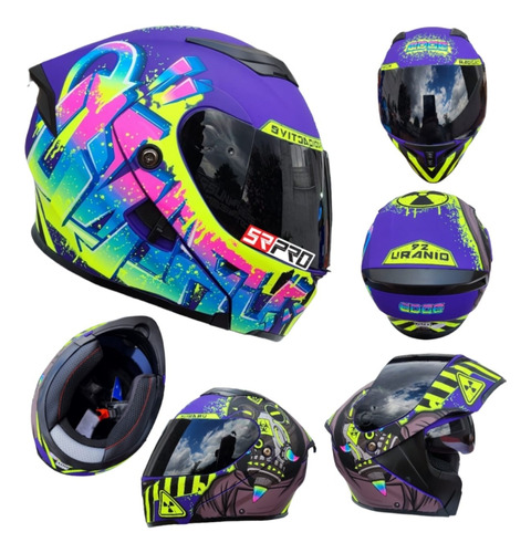 Casco Moto Edge Boss Uranio Morado Mate Abatible Dot 