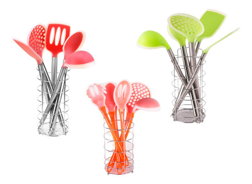 Set Utensilios De Cocina Silicona Con Soporte Y Estuche X 5