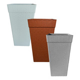 Kit 4 Vasos Decorativos Coluna Quadrado Rattan 10 Litros