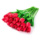 20 Tulipanes Artificiales, Tulipanes Rojos Con Sensación De