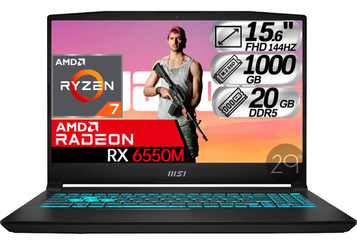 Portatil Msi Gamer Amd Ryzen 7 Rx 6550m Ram 20gb Ssd 1000gb