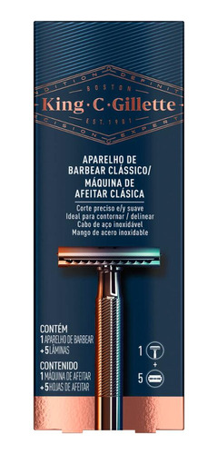 Aparelho De Barbear King C. Gillette Clássico + 5 Lâminas