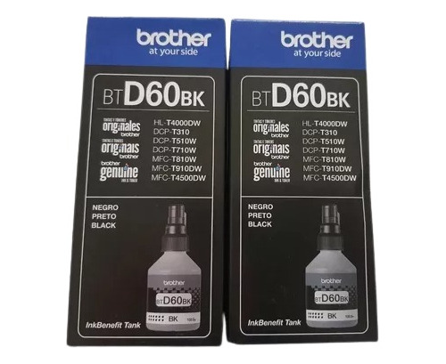 Pack Brother 2 Tintas Botella Btd60bk Negro Original Bt60