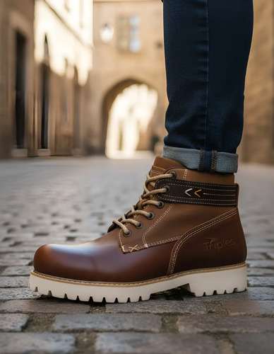 Bota Piel Tipo Industrial Sin Casco Cómoda Antiderrapante