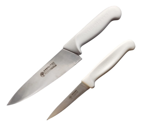 Set Cuchillo Arbolito Chef 20cm + Oficio 10cm Mango Blanco