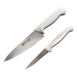 Set Cuchillo Arbolito Chef 20cm + Oficio 10cm Mango Blanco