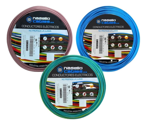 Cable Unipolar 2,5 Mm X 50m Pack X 3 Colores