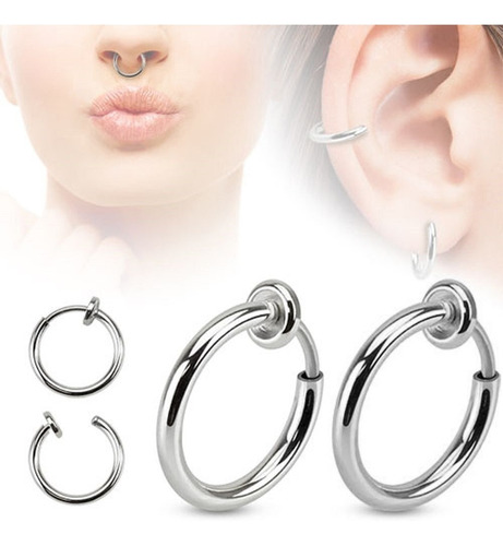 3 Piercing Falso Aros A Presion Labio Oreja Sin Perforacion