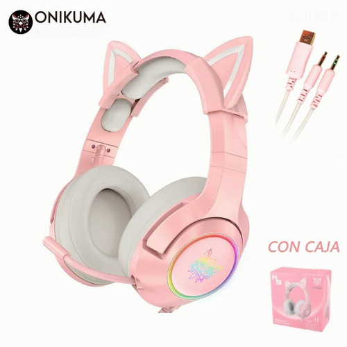 Auriculares Gamer Cat Ear Con Micrófono Adaptador Onikuma K9