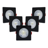 Kit 5 Spot Led Capa Preto 7w Direcionável Quadrado Luz Forte