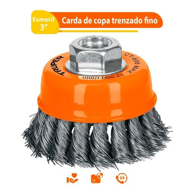 Carda Copa, Alambre Trenzado Fino, 3' Esmeril Truper 14186 Naranja