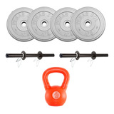 Kit Sport Maniac Mancuernas Pesa Rusa Discos Grises Pvc 24kg