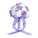 Ramo Novia Flores Artificiales Con Perlas Para Boda (morado)