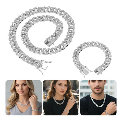 BEAYUNGRY Kit 2pz Collar Y Pulsera Cubana Hip Hop Joyeria Acero Inoxidable Cadena de hombre Regalos de San Valentín.regalos Para Novio,papá Plateado | Meses sin interés