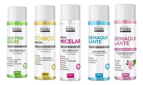 Kit C/5 Itens 200ml Face Beautiful Limpeza Facial Profunda 