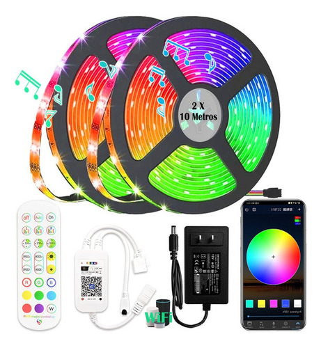 Fita Led 5050 Rgb Wifi 20m Colorida Com Controle+fonte A