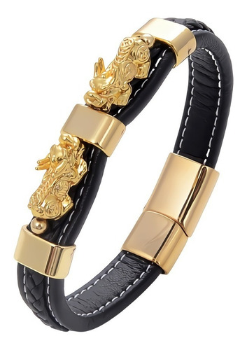 Pulsera Brazalete Pixiu Feng Shui Acero Color Oro Hombre