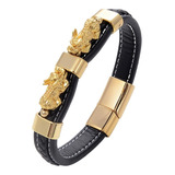 Pulsera Brazalete Pixiu Feng Shui Acero Color Oro Hombre