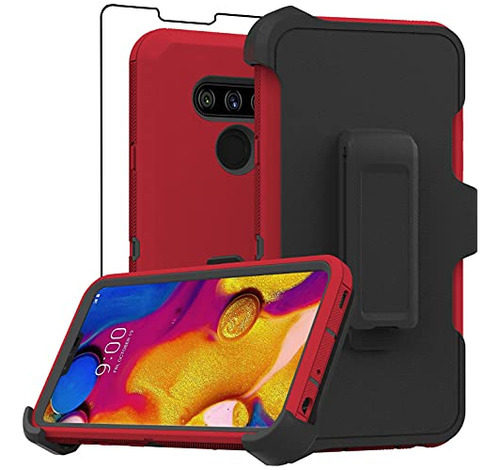 Funda Para LG V40 Thinq Rojo/negro Duro-02