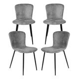 Set 4 Sillas Juego Comedor Cocina Suede Gamuza Gris Color De La Estructura De La Silla Negro